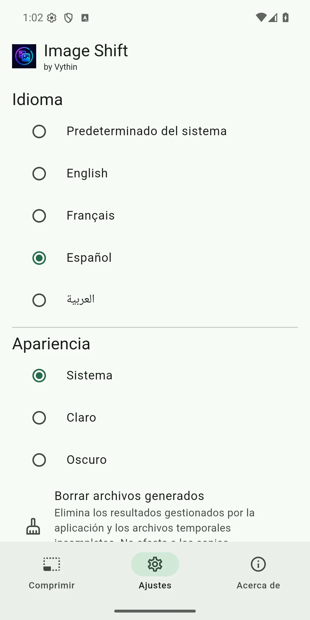 Ajustes de idioma de Image Shift en español