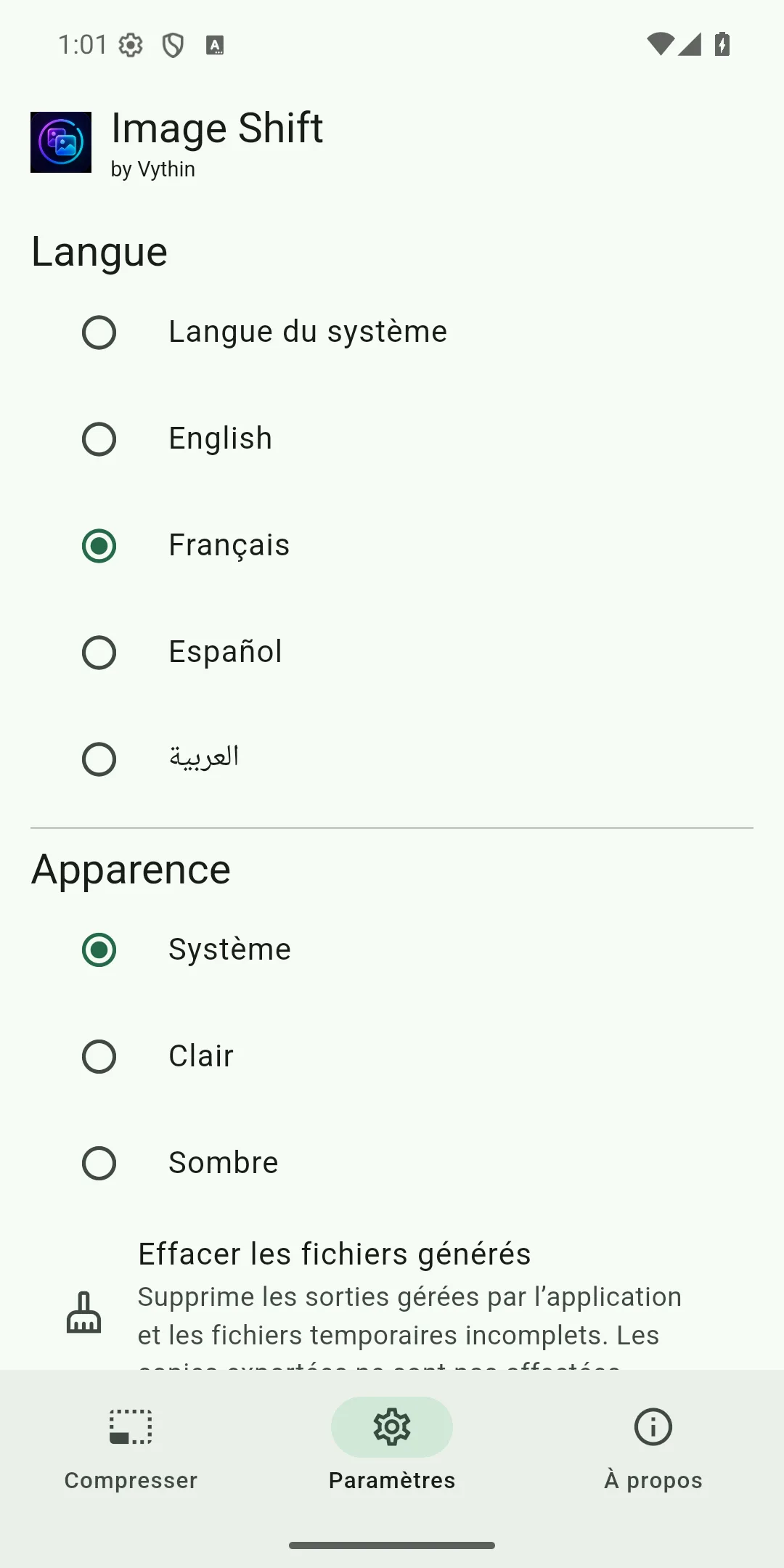 Réglages de langue d’Image Shift en français
