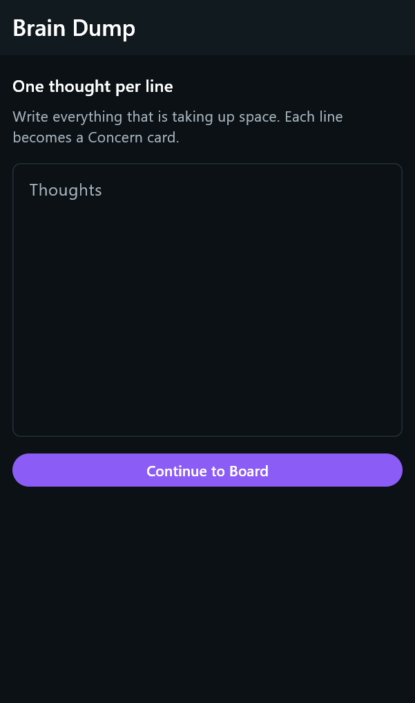 Vythin brain dump screen